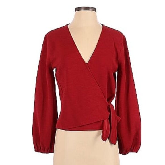 Madewell Texture and Thread Red Wrap Top Medium - Picture 2 of 10
